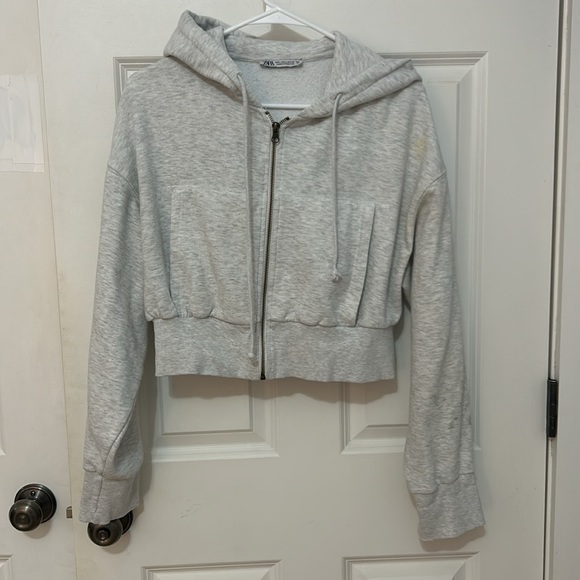 Zara Gray Zip-Up Hoodie Jacket size large cotton blend - Picture 3 of 7